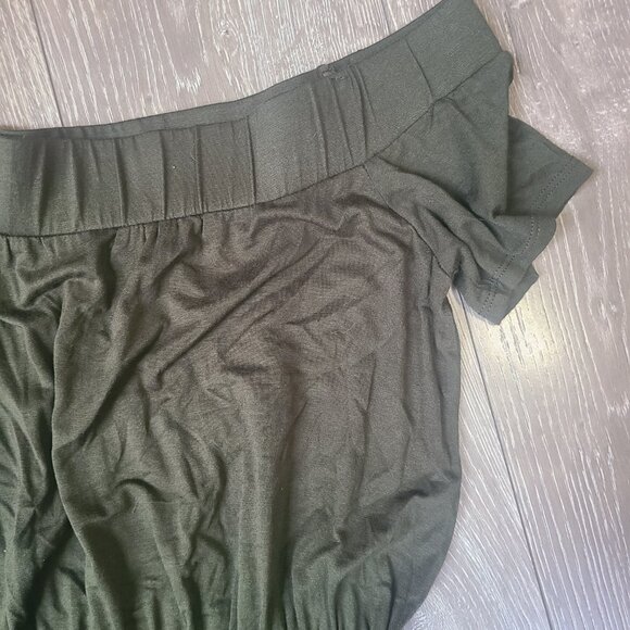 Fantastic Fawn Olive Green Soft and Stretchy Jumpsuit Romper Off Shoulder - Picture 5 of 5